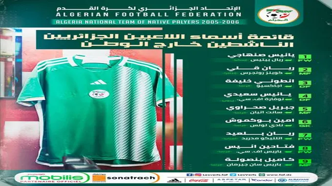 9 لاعبين محترفين يتلقون دعوة المنتخب الجزائري