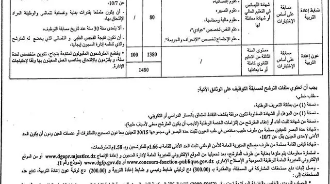 المديرية العامة لإدارة السجون تعلن عن مسابقة توظيف