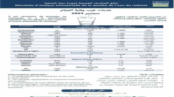 جودة مياه الشرب في الجزائر وتيبازة